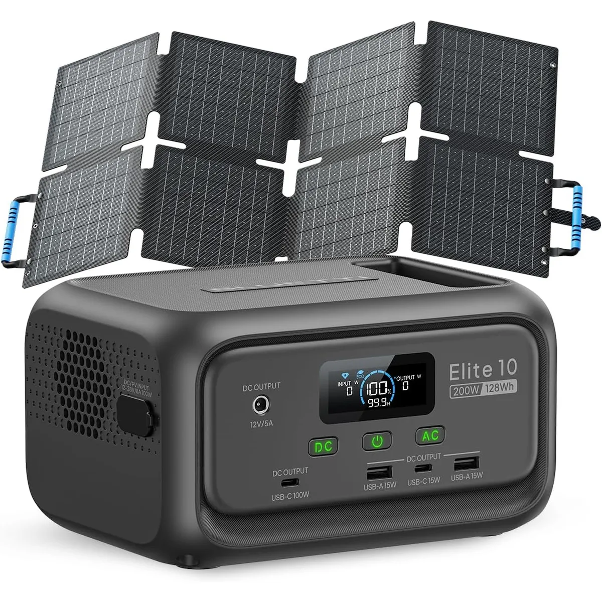BLUETTI - BLUETTI Generator Solar Portátil 200w128wh Con Panel Solar 60w Para Acampar PescaViajes Emergencia Corte de Energía Elite 10
