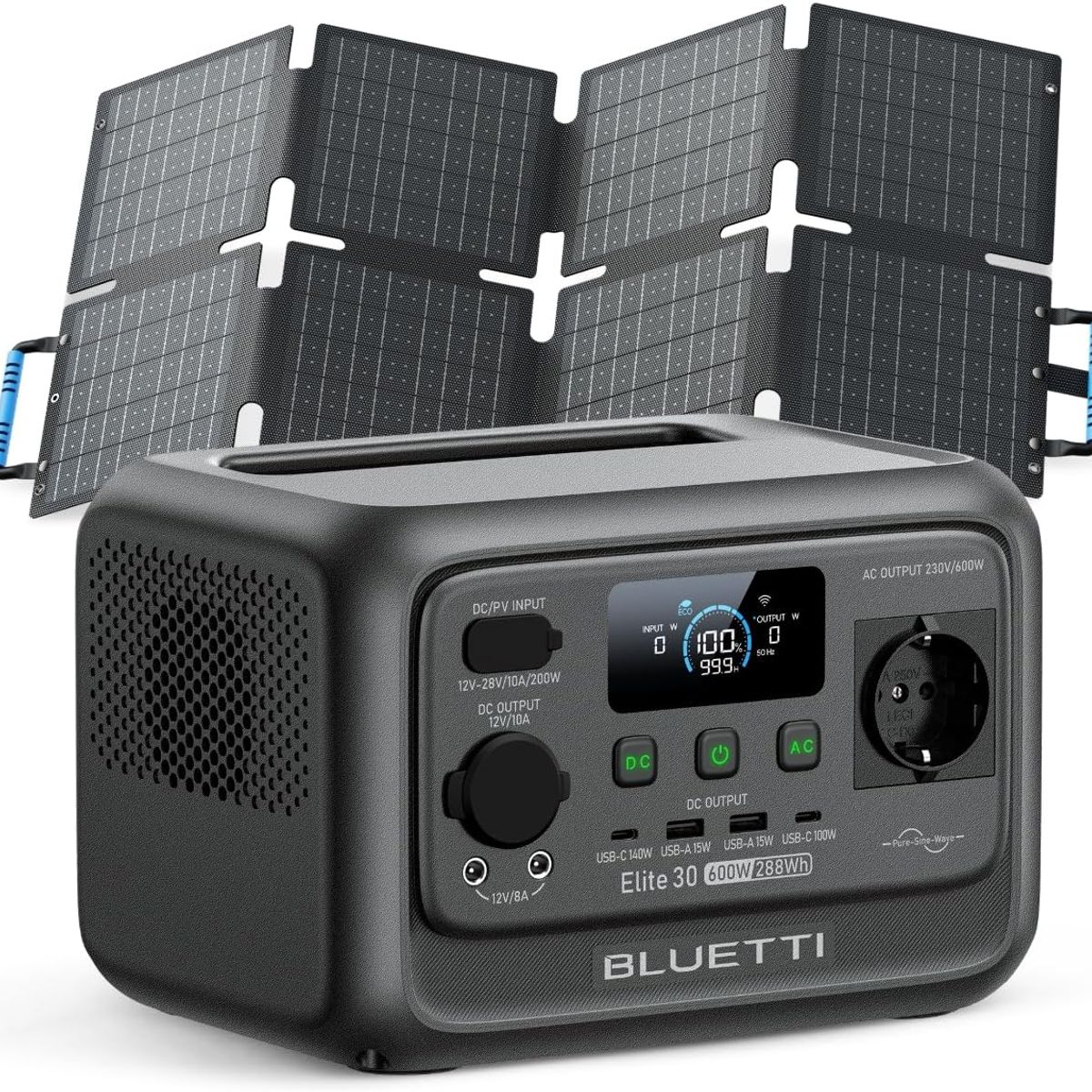 BLUETTI - BLUETTI Generador Solar Portátil 600w288Wh con Panel Solar 60 W LiFePO4 Batería para Acampar, Pesca, y Cortes de Luz