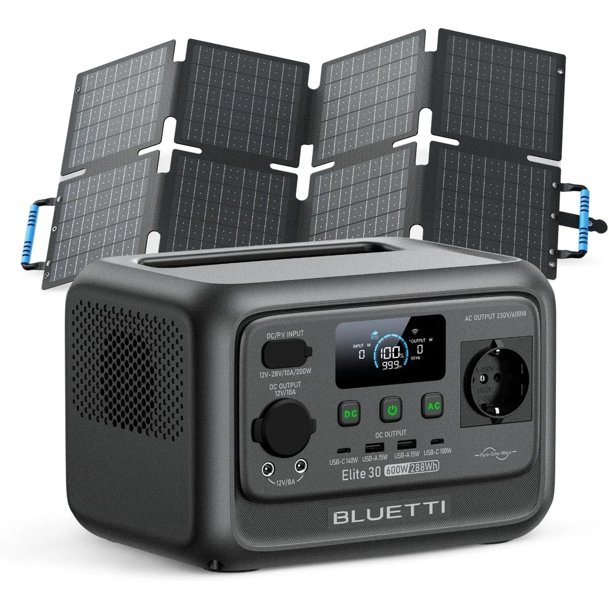 BLUETTI - BLUETTI Generador Solar Portátil 600w288Wh con Panel Solar 60 W LiFePO4 Batería para Acampar, Pesca, y Cortes de Luz