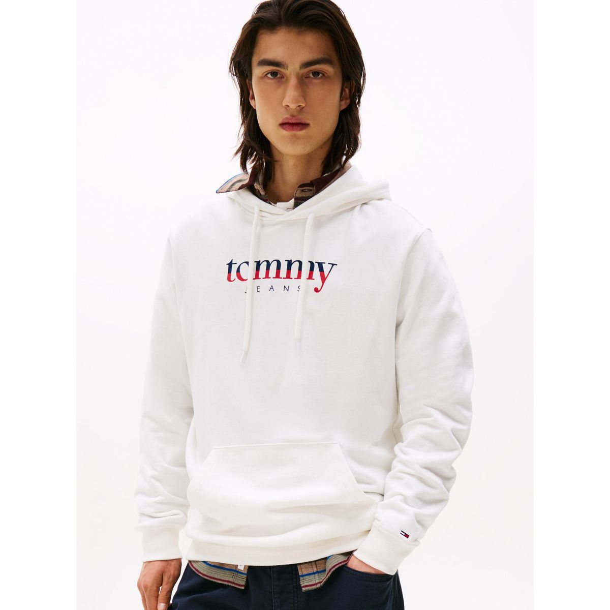 TOMMY HILFIGER - Polerón Hoodie Con Logo Blanco Tommy Jeans
