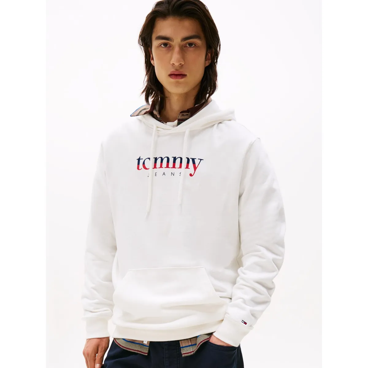 TOMMY HILFIGER - Polerón Hoodie Con Logo Blanco Tommy Jeans