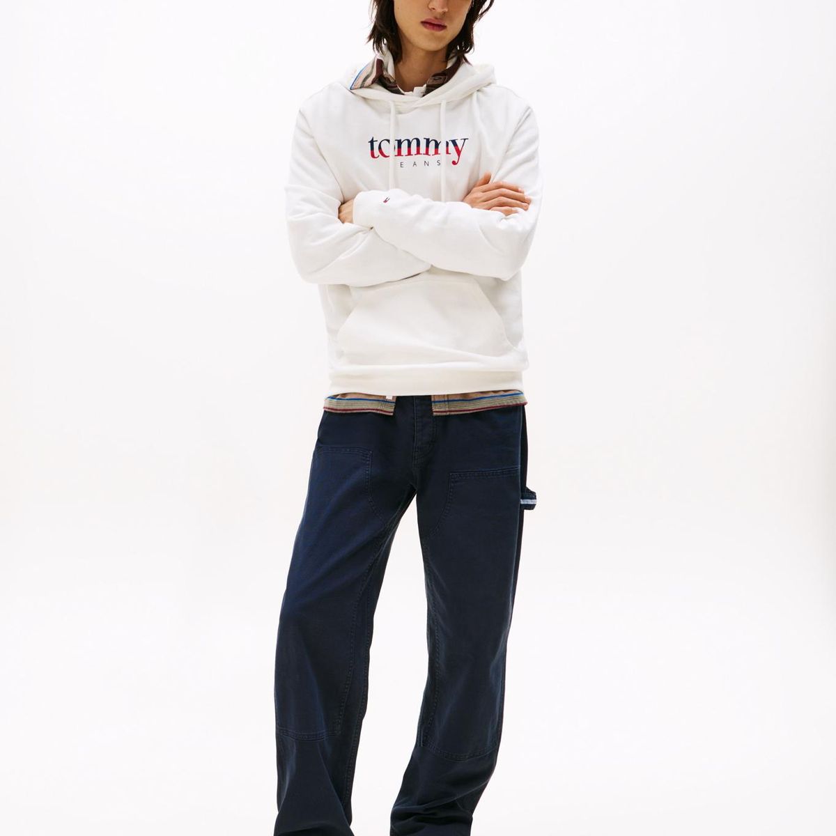 TOMMY HILFIGER - Polerón Hoodie Con Logo Blanco Tommy Jeans