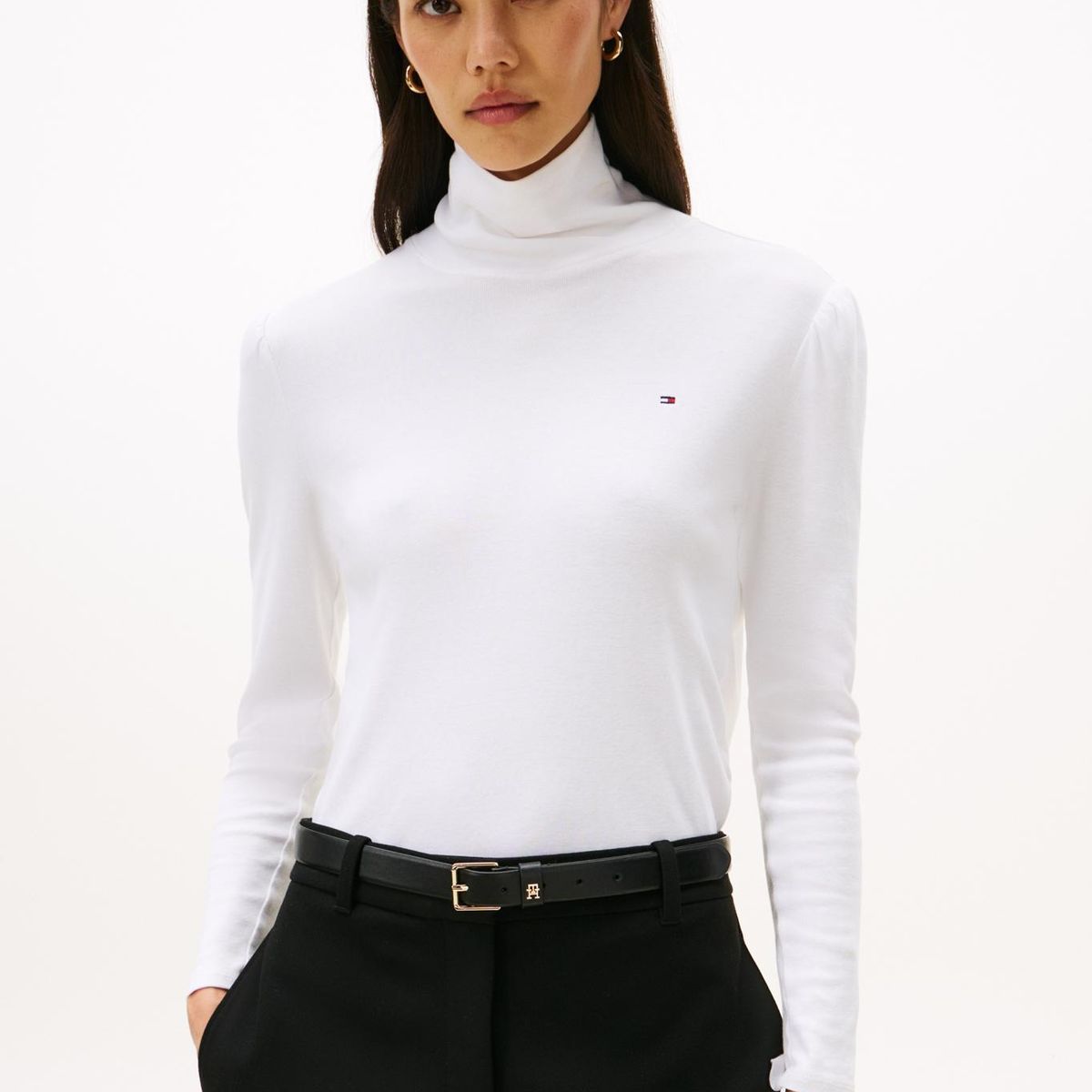 TOMMY HILFIGER - Polera De Cuello Alto Essential Blanco Tommy Hilfiger