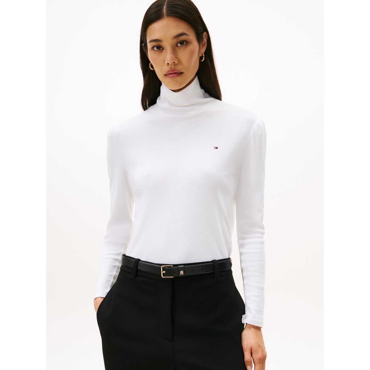 TOMMY HILFIGER - Polera De Cuello Alto Essential Blanco Tommy Hilfiger