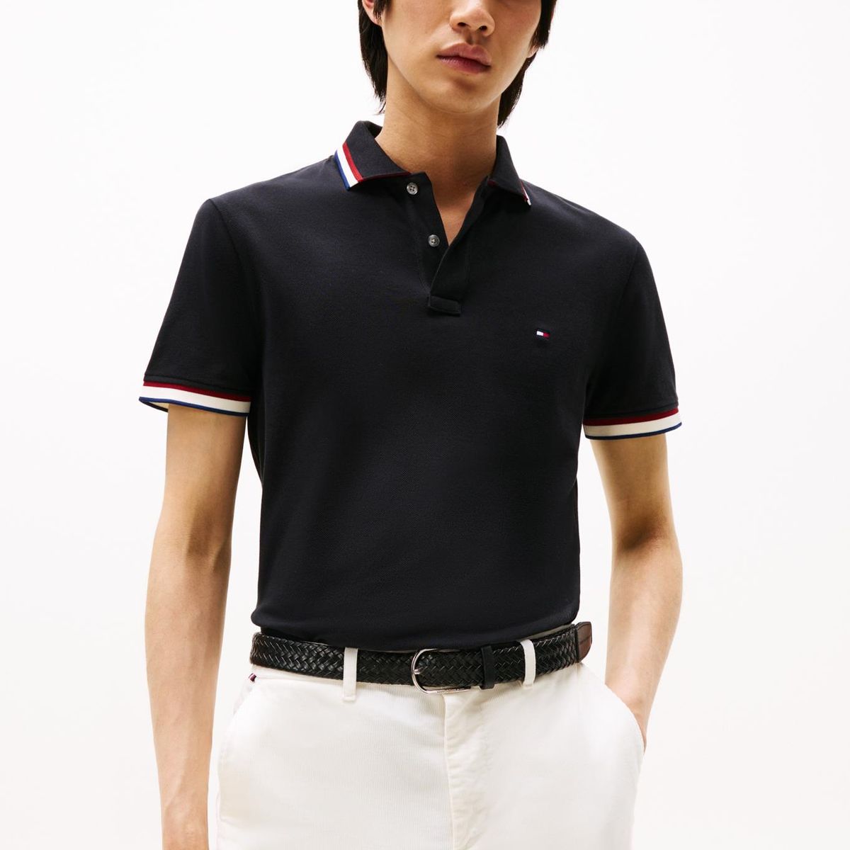 TOMMY HILFIGER - Polo Slim Fit Con Logo Negro Tommy Hilfiger