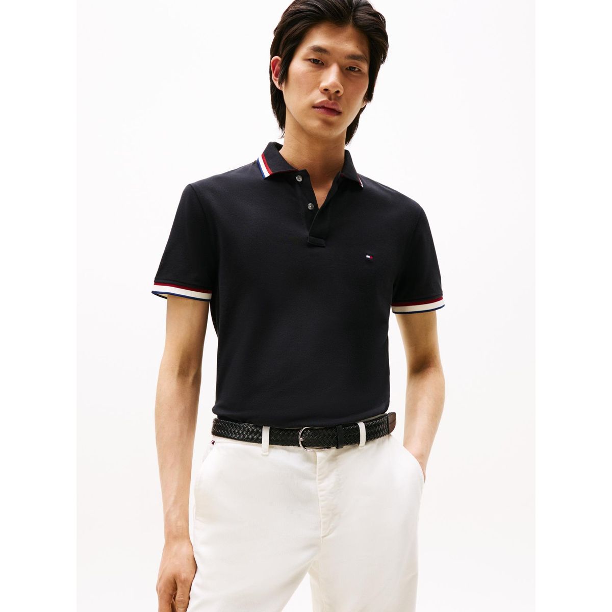 TOMMY HILFIGER - Polo Slim Fit Con Logo Negro Tommy Hilfiger