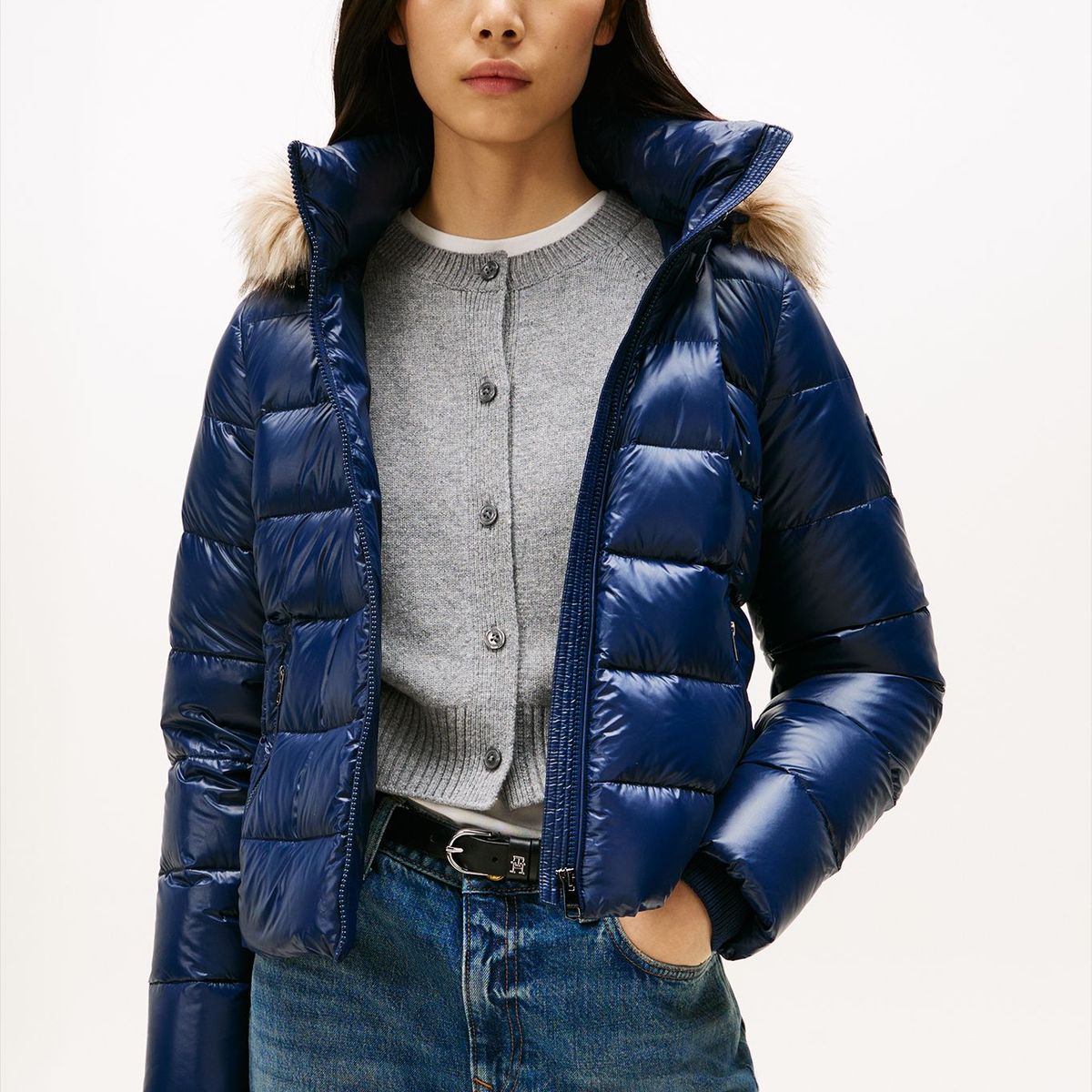 TOMMY HILFIGER - Parka Gloss Con Gorro Slim Fit Azul Tommy Hilfiger