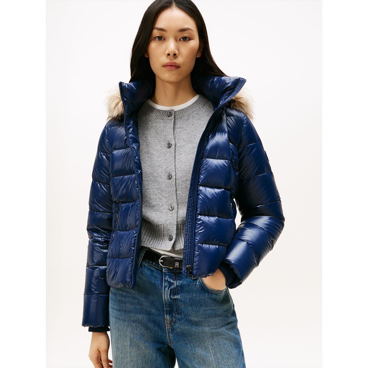 TOMMY HILFIGER - Parka Gloss Con Gorro Slim Fit Azul Tommy Hilfiger