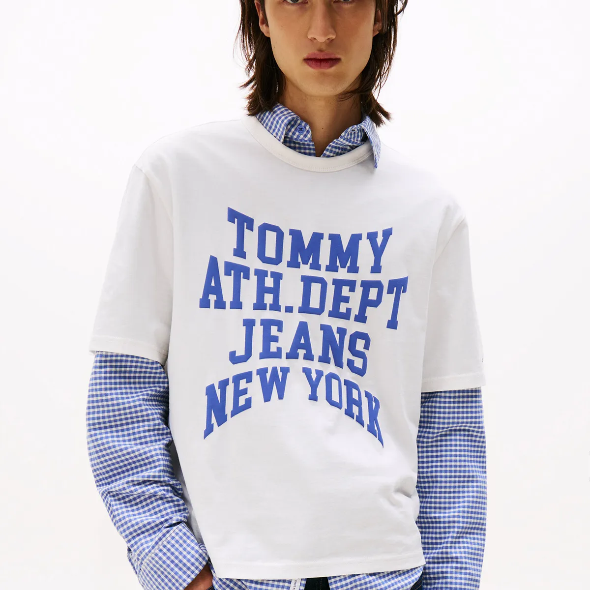 TOMMY HILFIGER - Polera 90S Varsity Logo Blanco Tommy Jeans