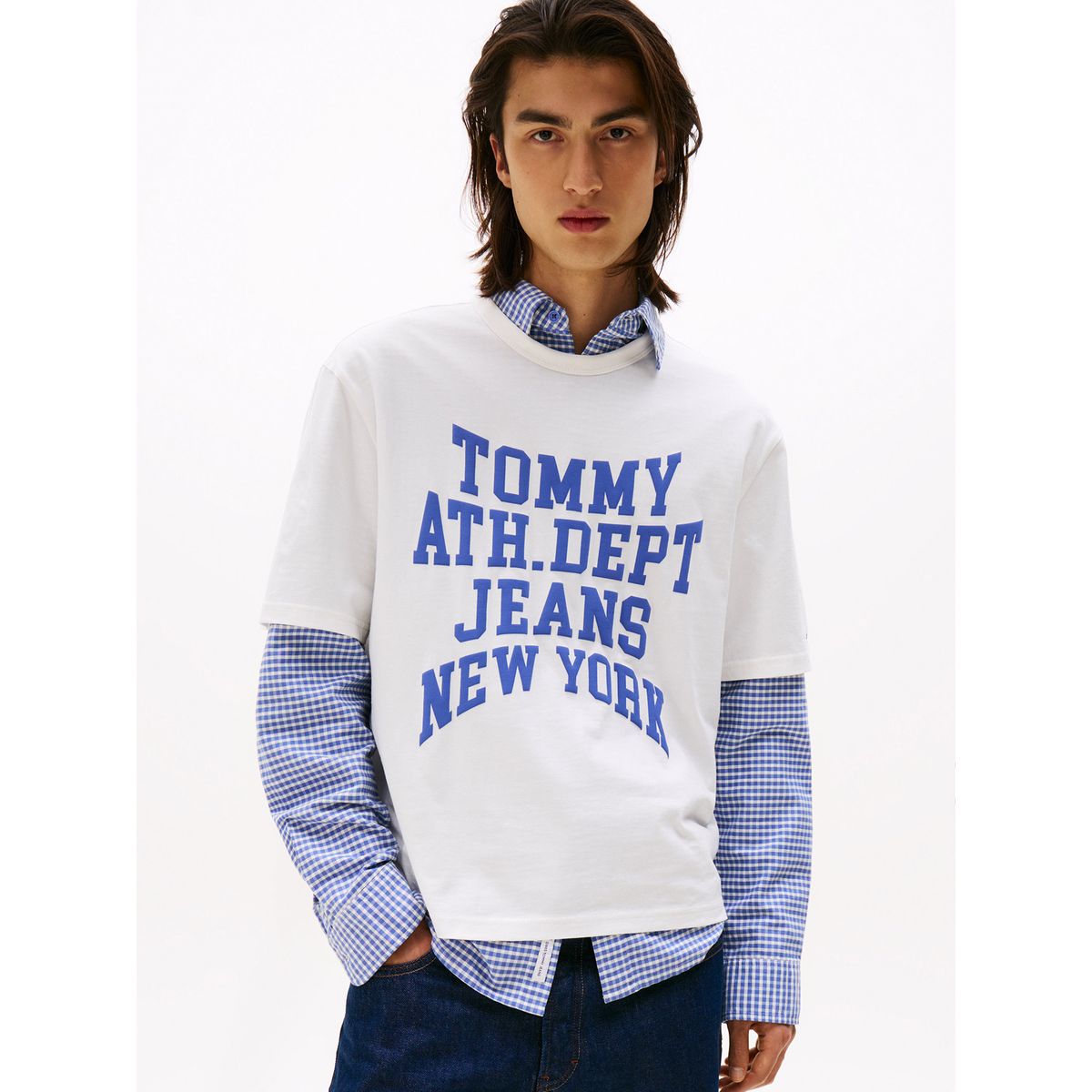 TOMMY HILFIGER - Polera 90S Varsity Logo Blanco Tommy Jeans