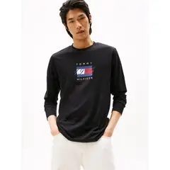 TOMMY HILFIGER - Polera Linear Flag Graphic Logo Negro