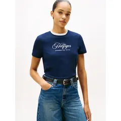 TOMMY HILFIGER - Polera Con Logo Bordado Regular Fit Azul