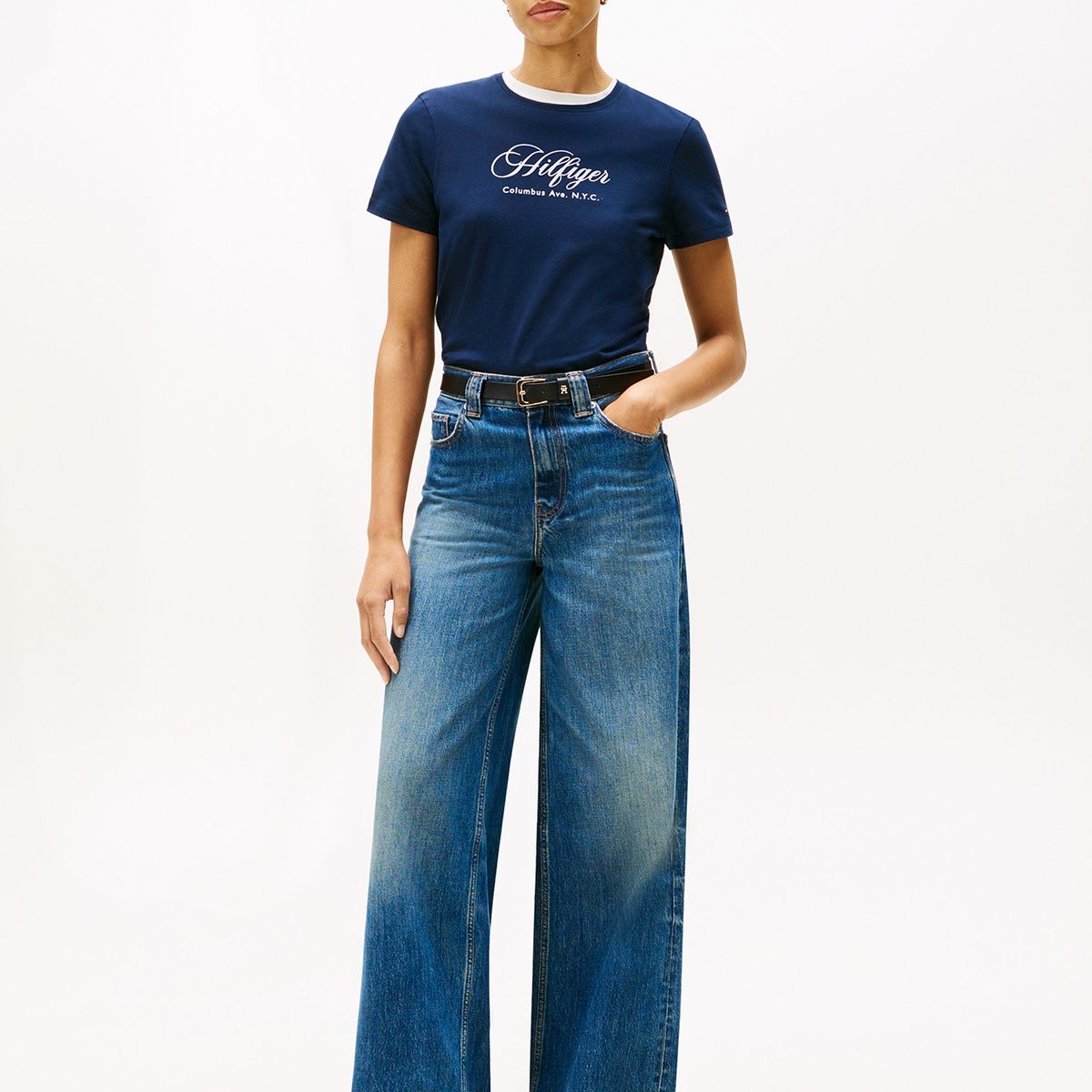 TOMMY HILFIGER - Polera Con Logo Bordado Regular Fit Azul Tommy Hilfiger