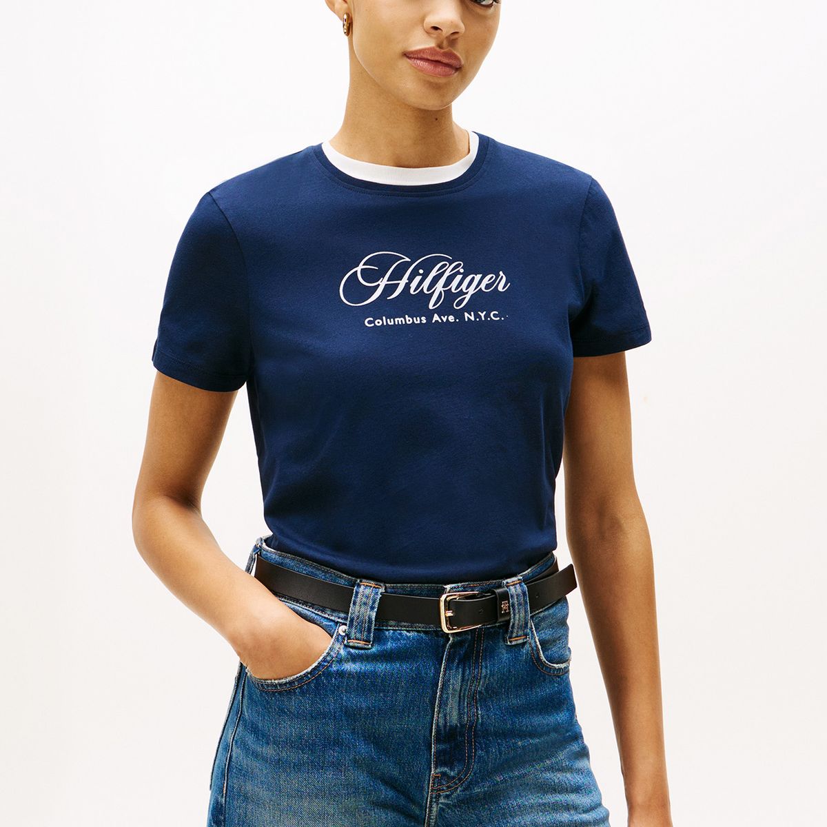 TOMMY HILFIGER - Polera Con Logo Bordado Regular Fit Azul Tommy Hilfiger