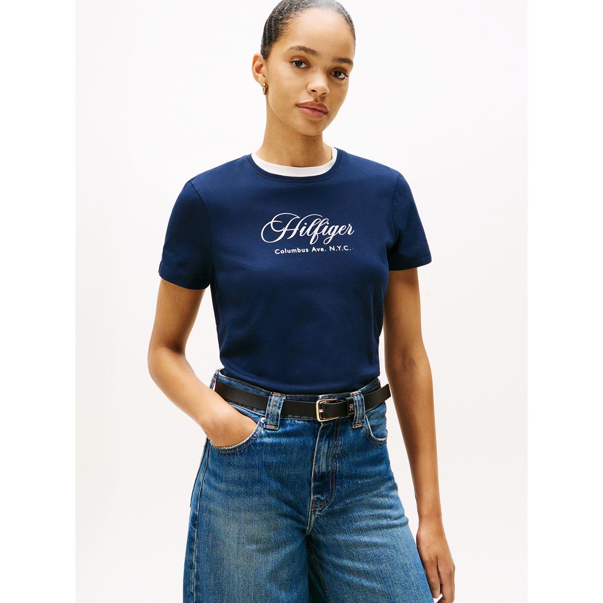 TOMMY HILFIGER - Polera Con Logo Bordado Regular Fit Azul Tommy Hilfiger