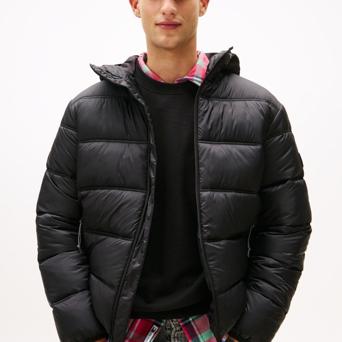TOMMY HILFIGER - Parka Acolchada Hooded Con Logo Negro Tommy Jeans