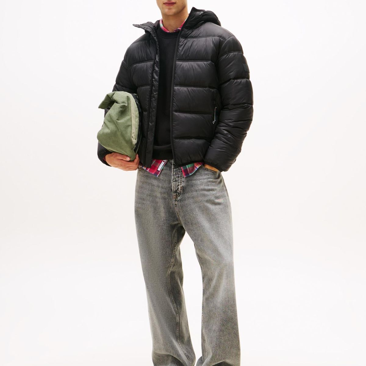 TOMMY HILFIGER - Parka Acolchada Hooded Con Logo Negro Tommy Jeans