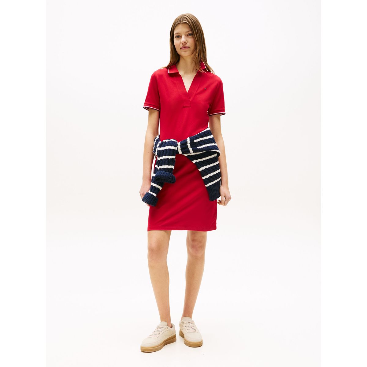 TOMMY HILFIGER - Vestido Polo Manga Con Logo Rojo Tommy Hilfiger