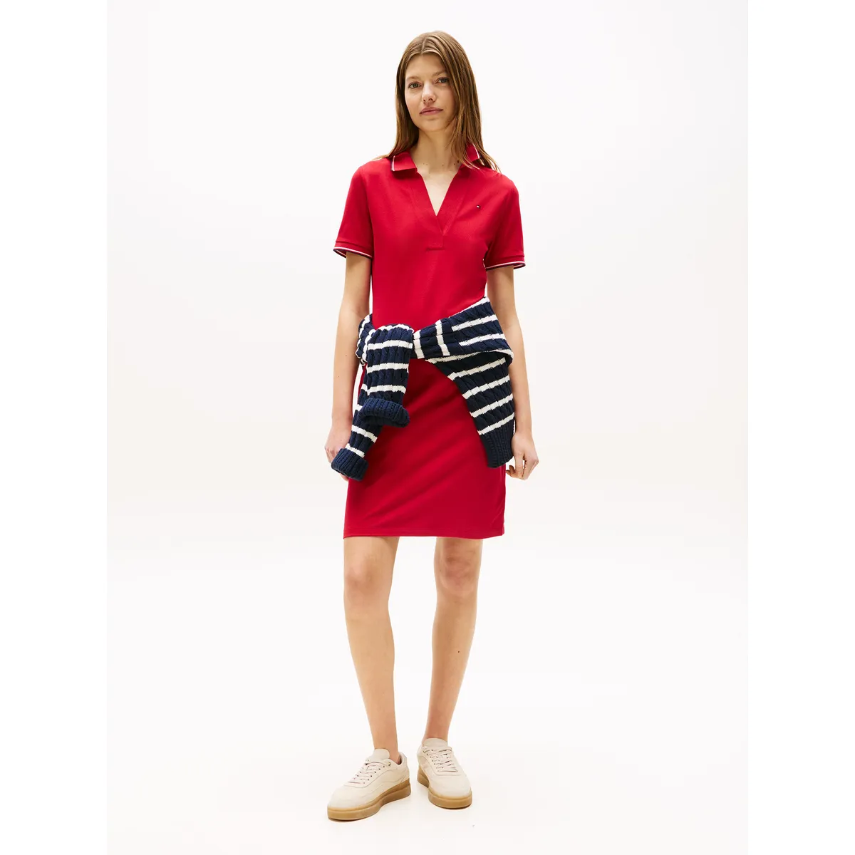 TOMMY HILFIGER - Vestido Polo Manga Con Logo Rojo Tommy Hilfiger