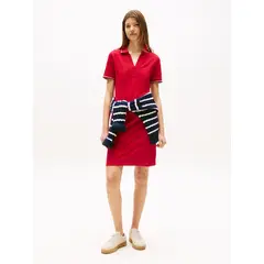 TOMMY HILFIGER - Vestido Polo Manga Con Logo Rojo
