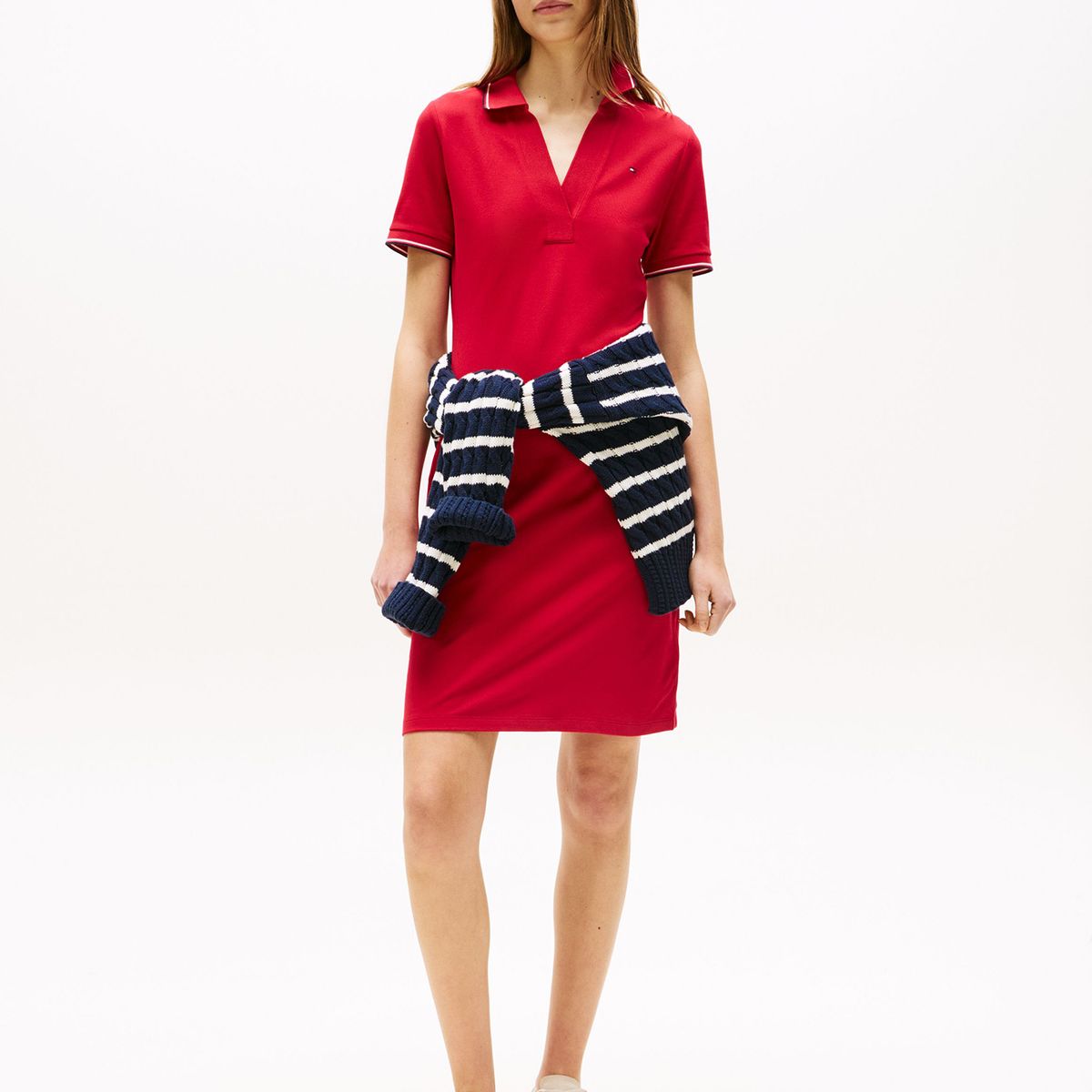 TOMMY HILFIGER - Vestido Polo Manga Con Logo Rojo Tommy Hilfiger