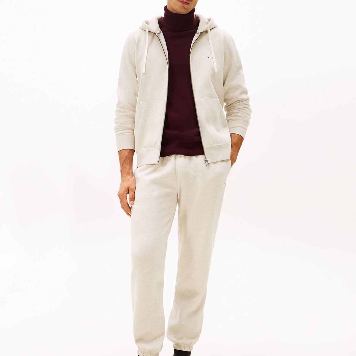 TOMMY HILFIGER - Polerón Hoodie Essential Con Cierre Beige Tommy Hilfiger