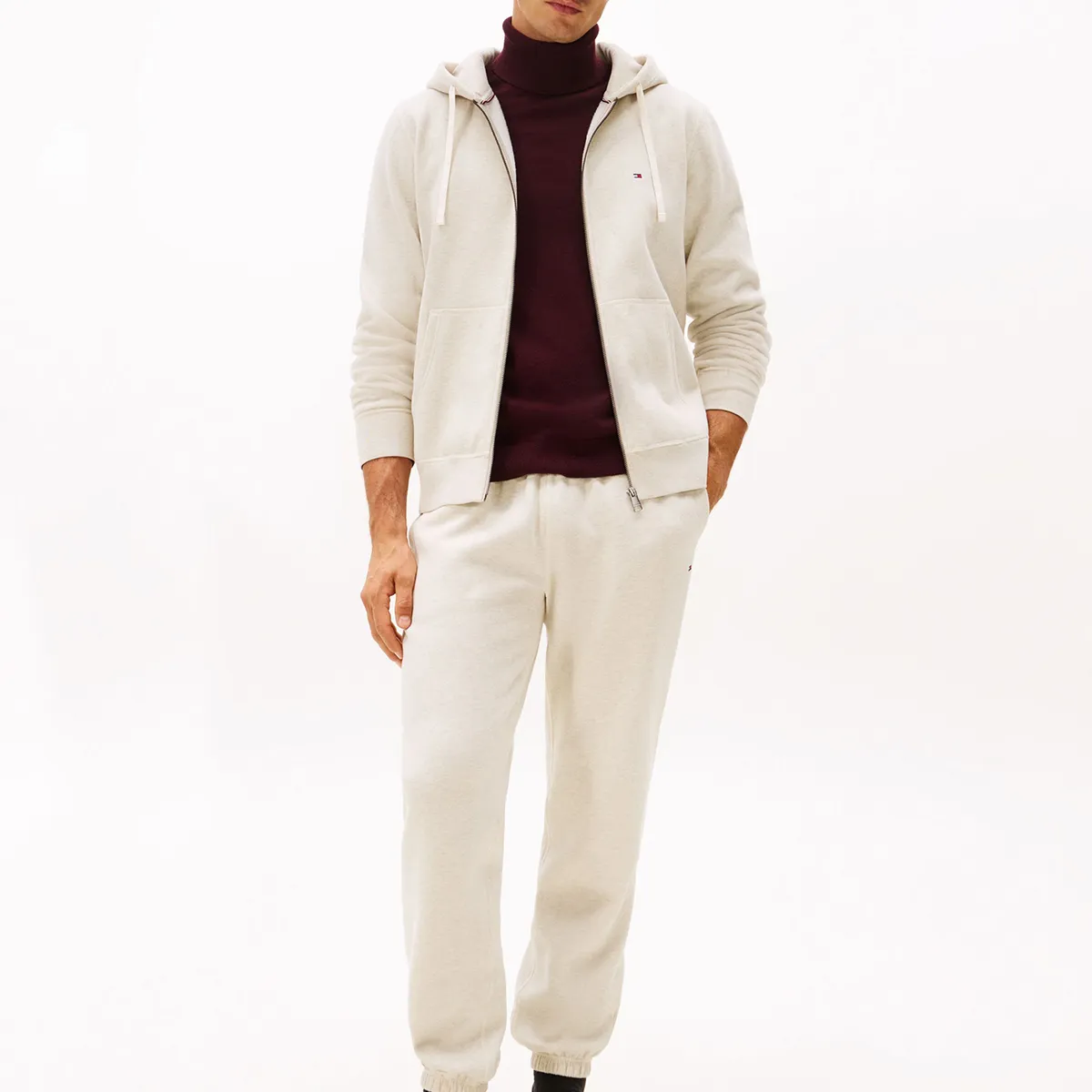 TOMMY HILFIGER - Polerón Hoodie Essential Con Cierre Beige Tommy Hilfiger