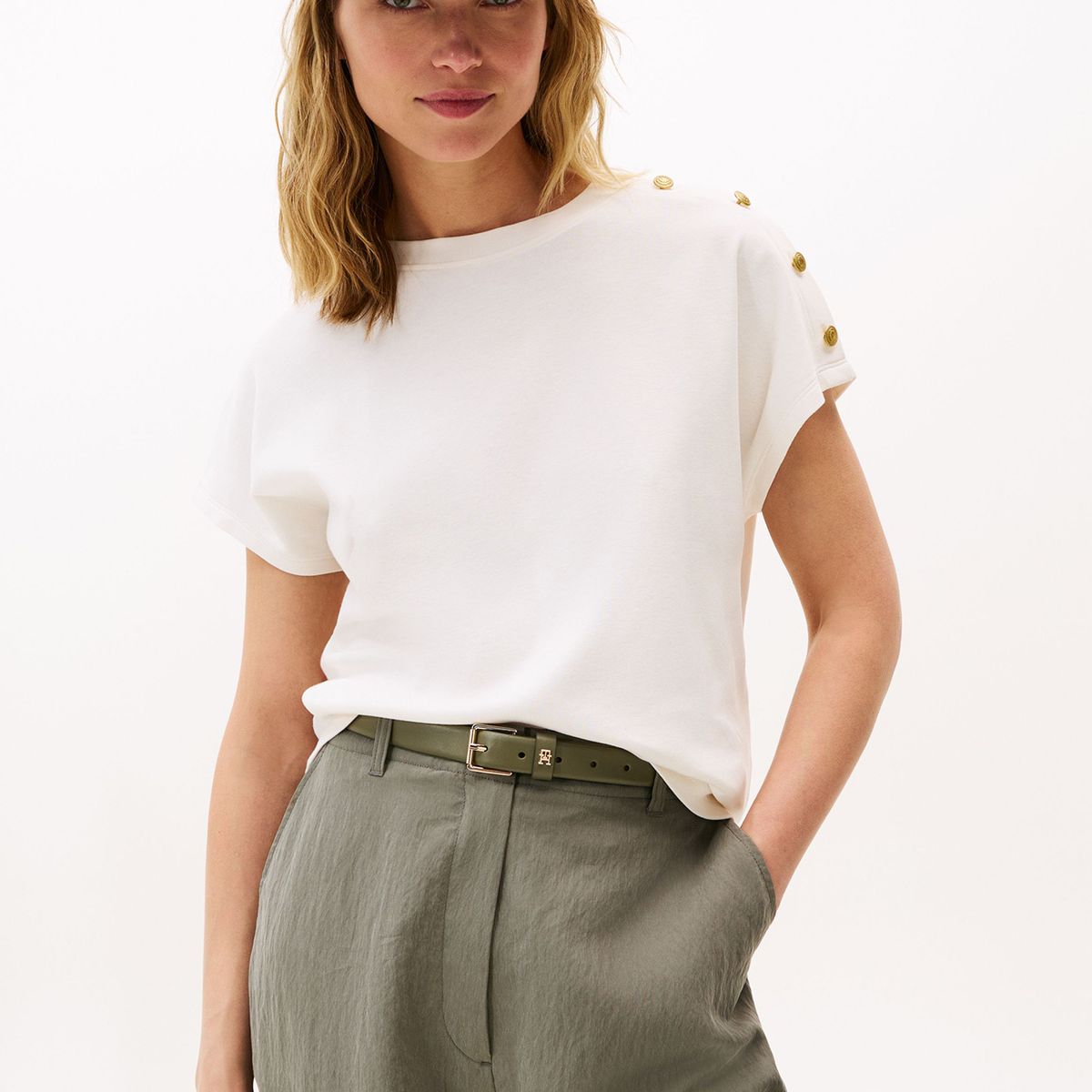 TOMMY HILFIGER - Polera Solid Gold Button Blanco Tommy Hilfiger