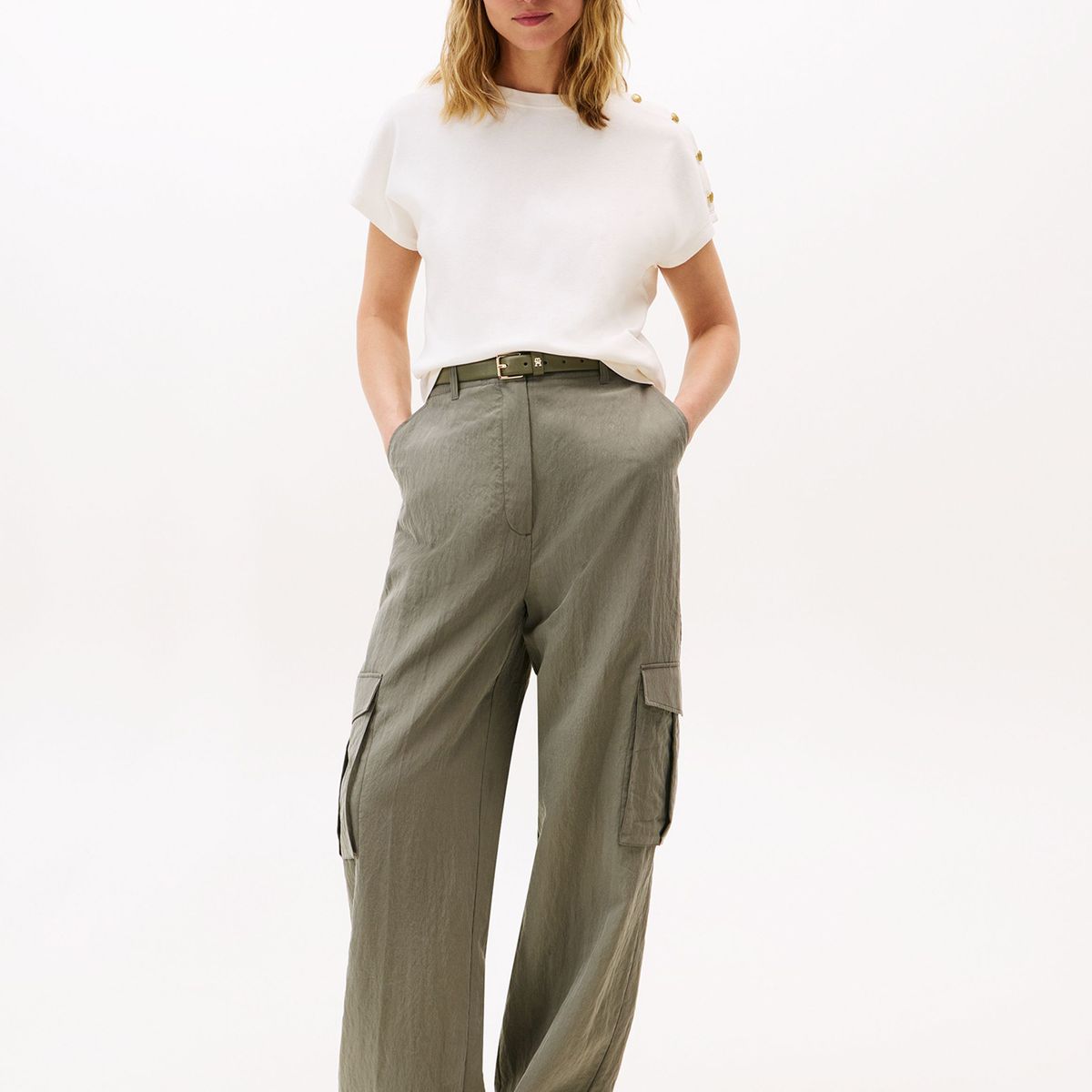 TOMMY HILFIGER - Polera Solid Gold Button Blanco Tommy Hilfiger