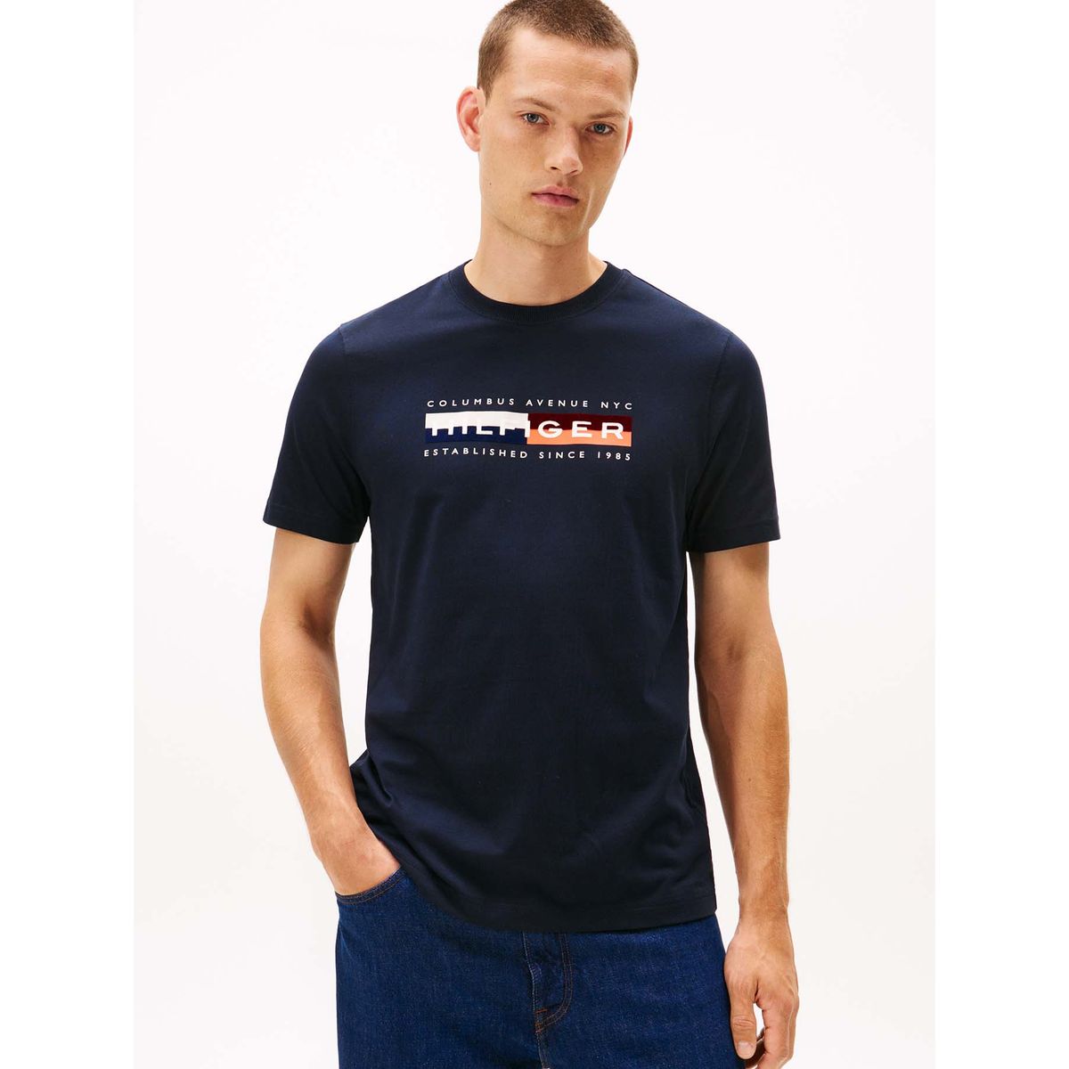 TOMMY HILFIGER - Polera Colour Block Graphic Logo Azul Tommy Hilfiger