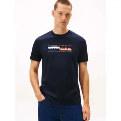 TOMMY HILFIGER - Polera Colour Block Graphic Logo Azul