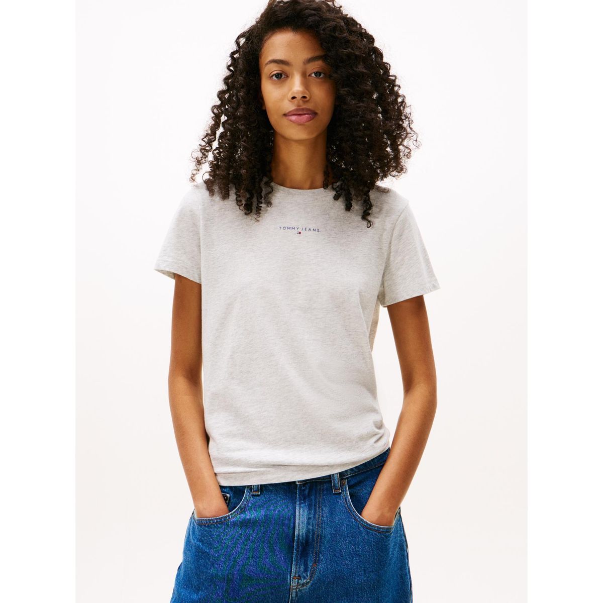 TOMMY HILFIGER - Polera Regular Fit Logo Lineal Gris Tommy Jeans