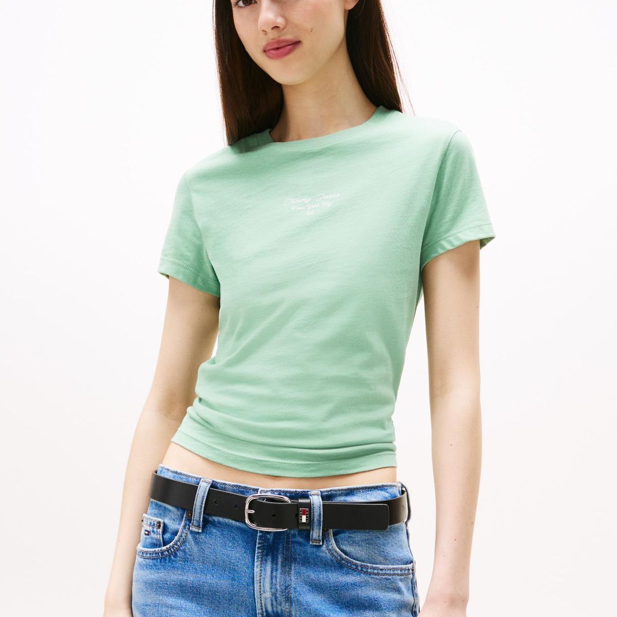 TOMMY HILFIGER - Polera Slim Fit Logo Essential Verde Tommy Jeans