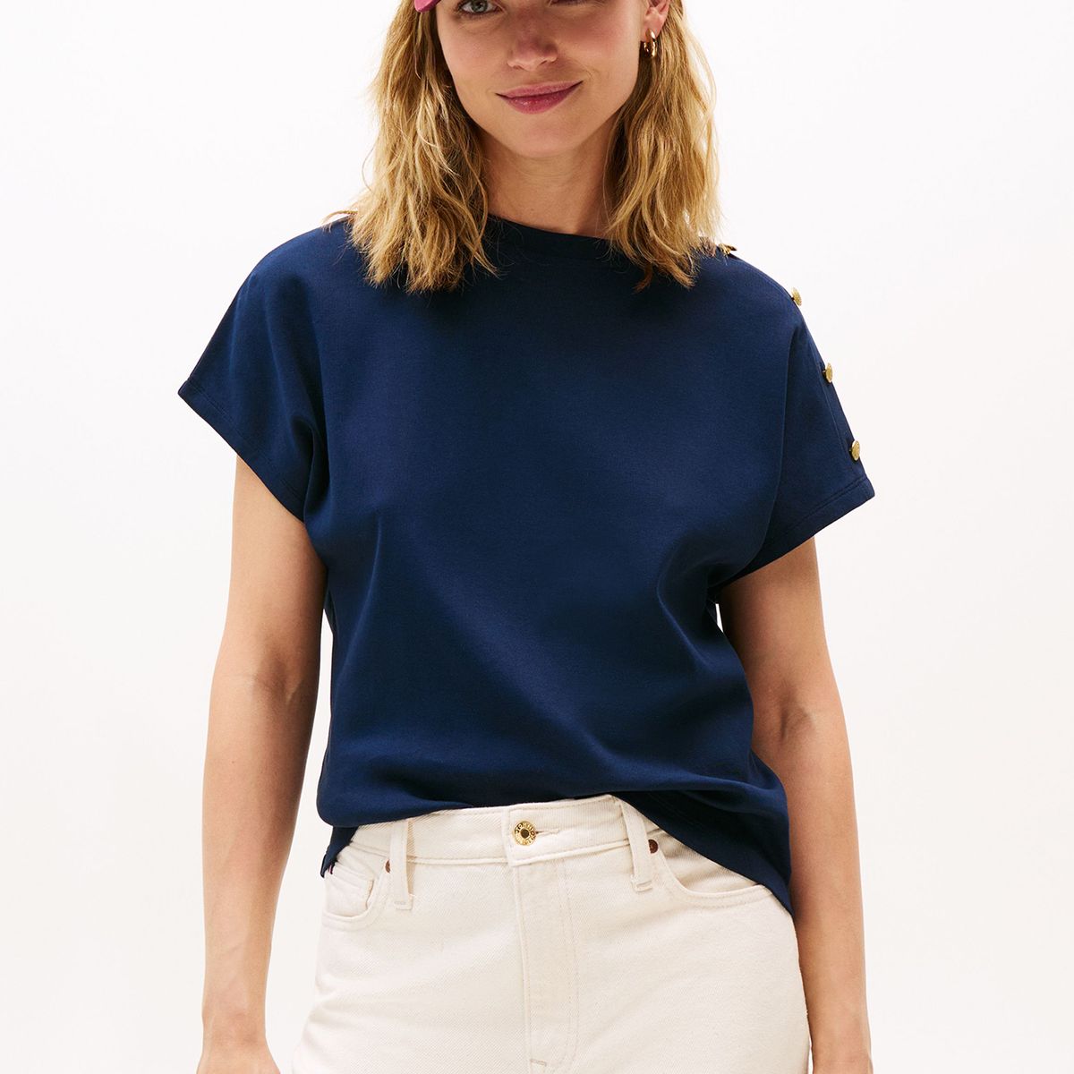 TOMMY HILFIGER - Polera Solid Gold Button Azul Tommy Hilfiger