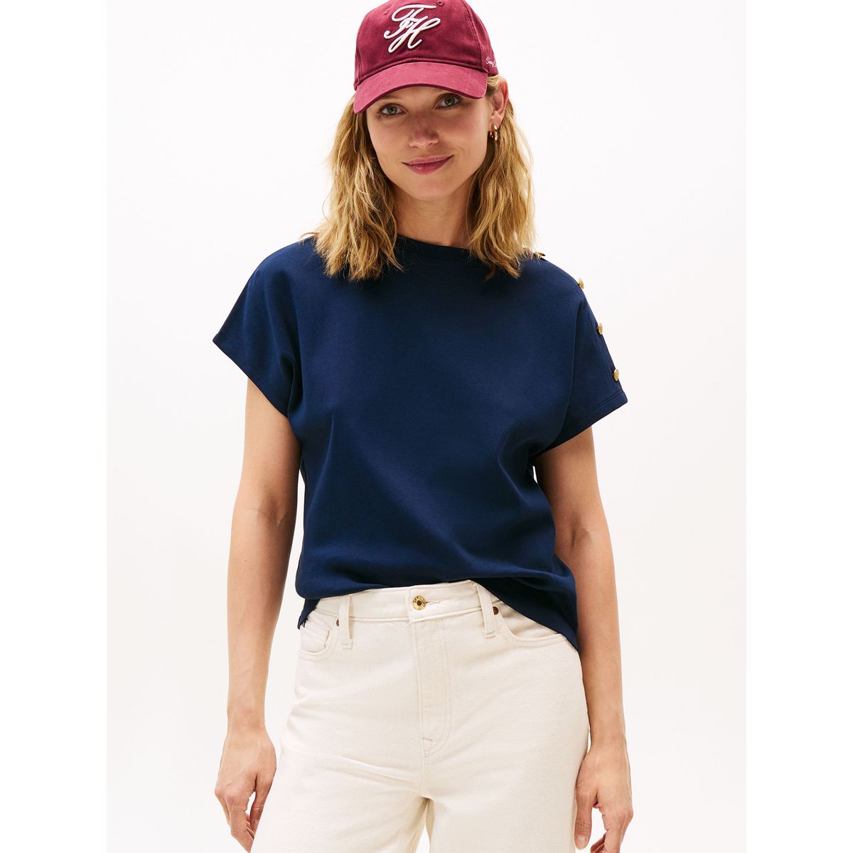 TOMMY HILFIGER - Polera Solid Gold Button Azul Tommy Hilfiger