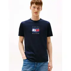 TOMMY HILFIGER - Polera Con Logo Flag Gráfico Azul