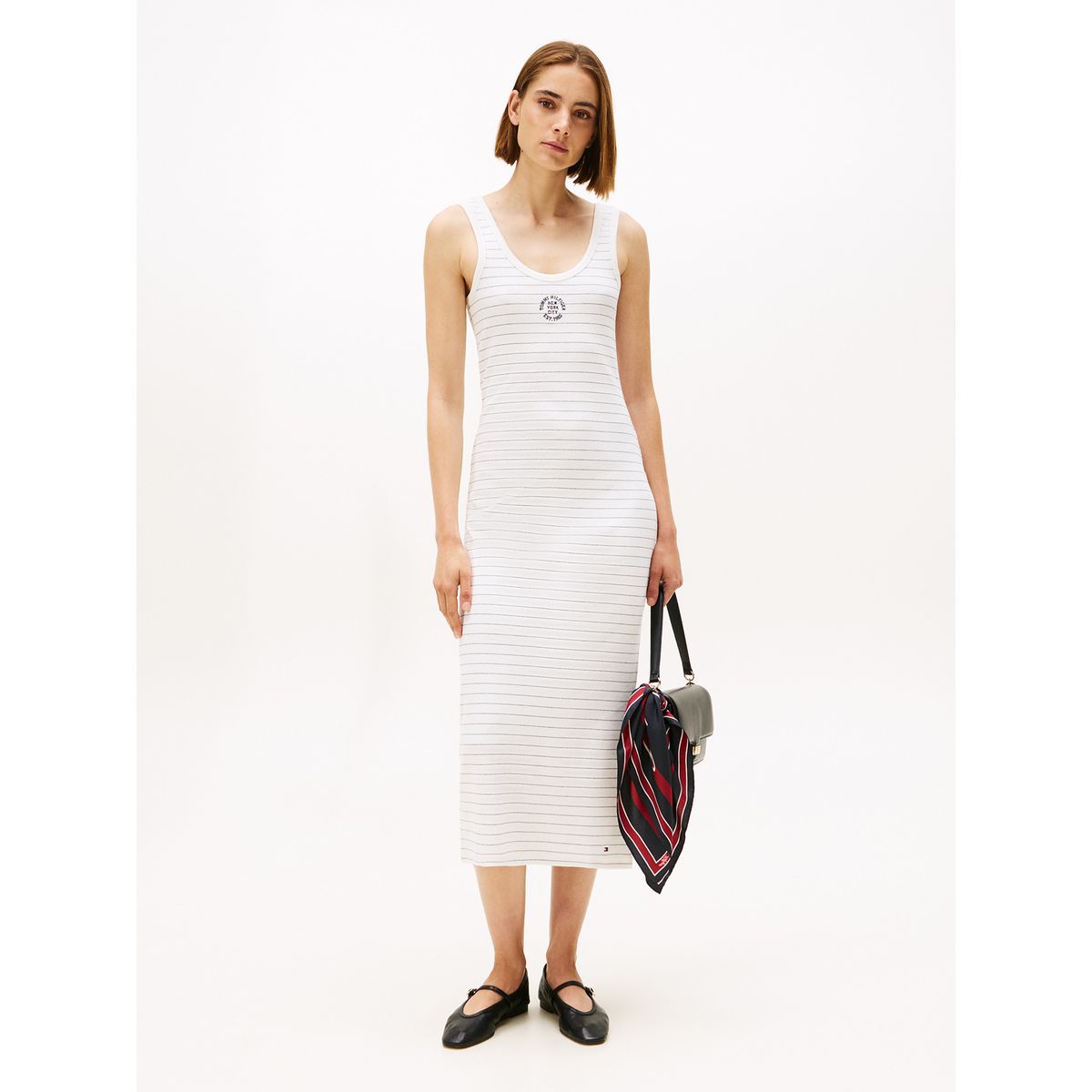 TOMMY HILFIGER - Vestido Slim Fit Con Diseño A Rayas Blanco Tommy Hilfiger