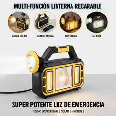 MOVI - Linterna de emergencia Recargable con panel solar sirve como cargador