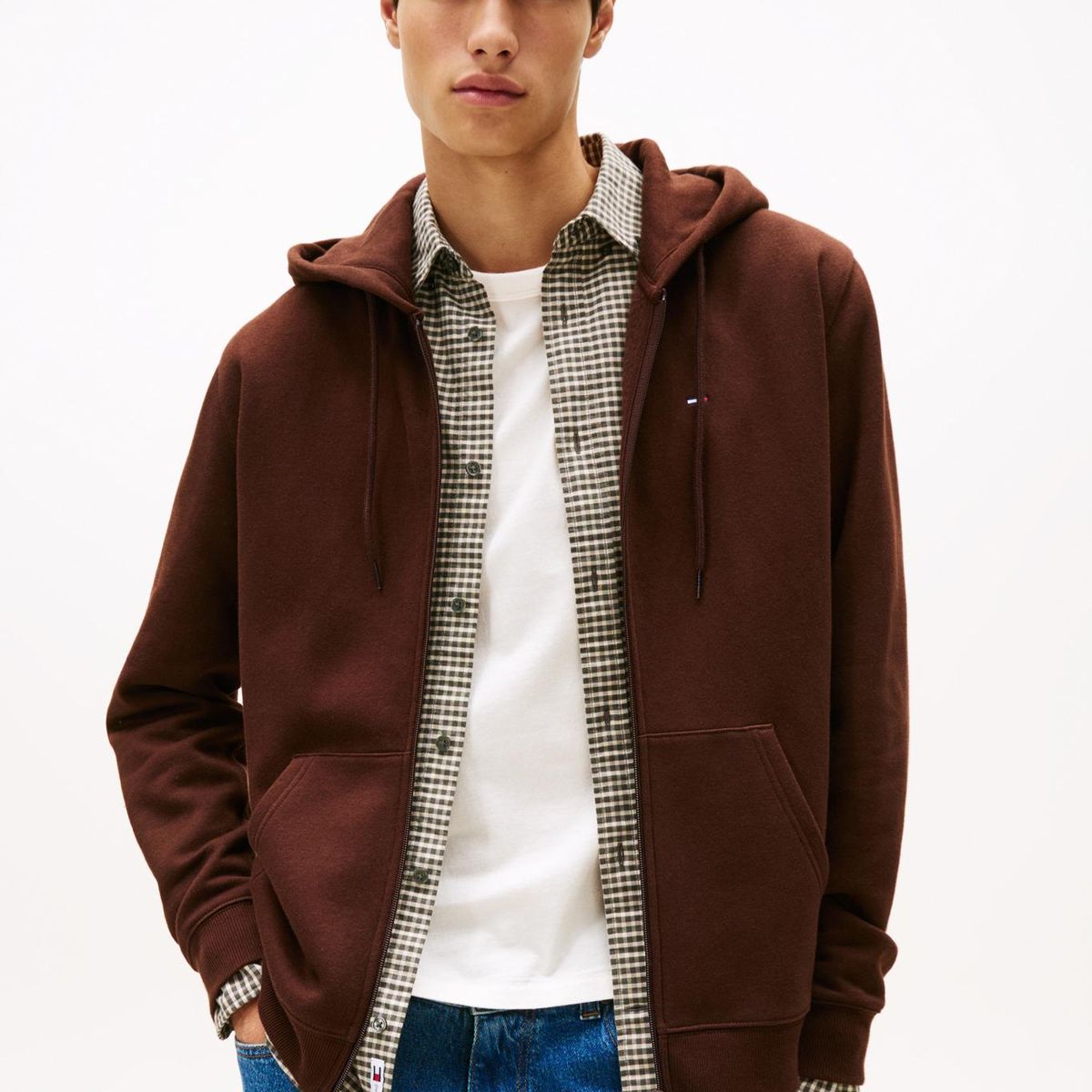 TOMMY HILFIGER - Polerón Hoodie Con Cierre De Cremallera Café Tommy Jeans