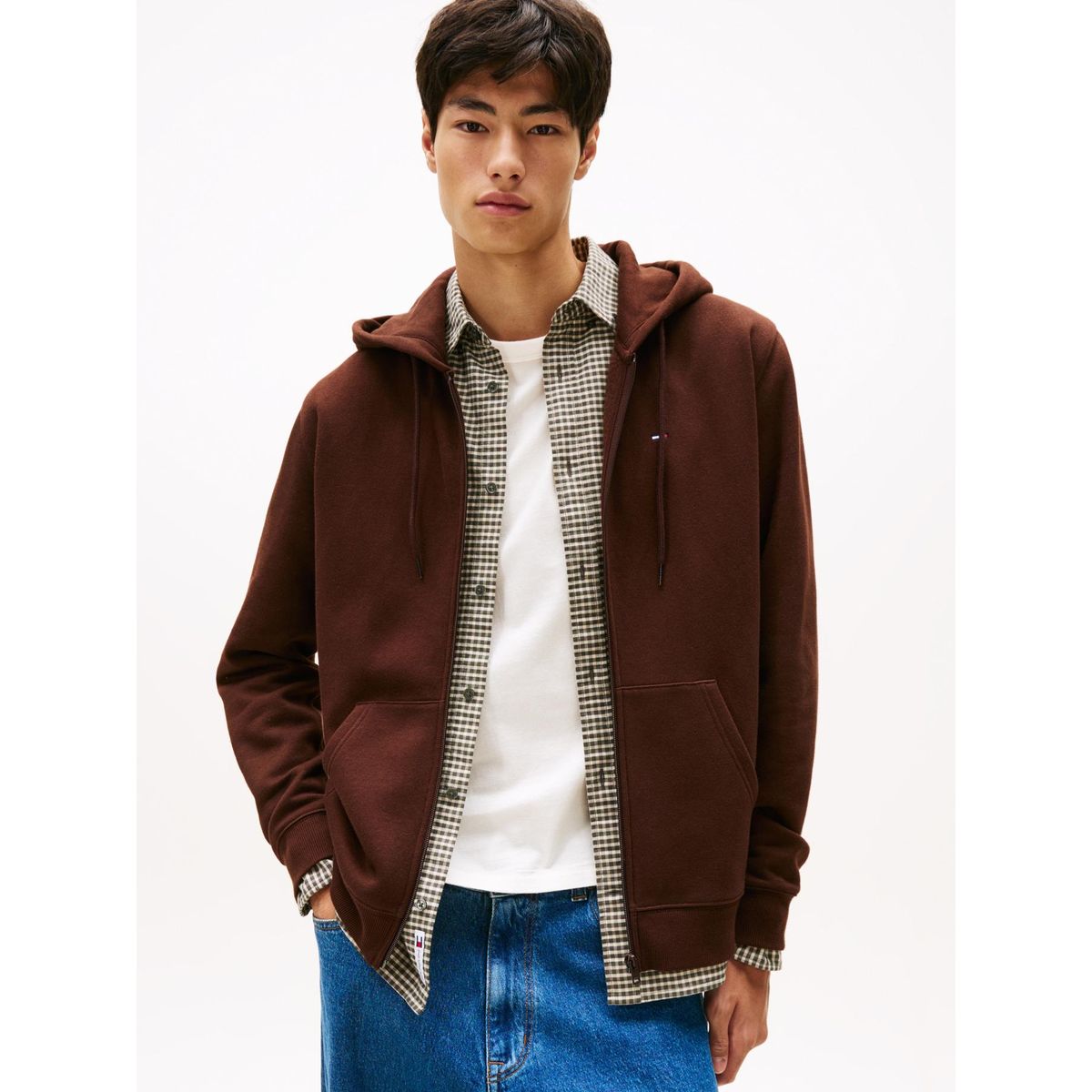 TOMMY HILFIGER - Polerón Hoodie Con Cierre De Cremallera Café Tommy Jeans