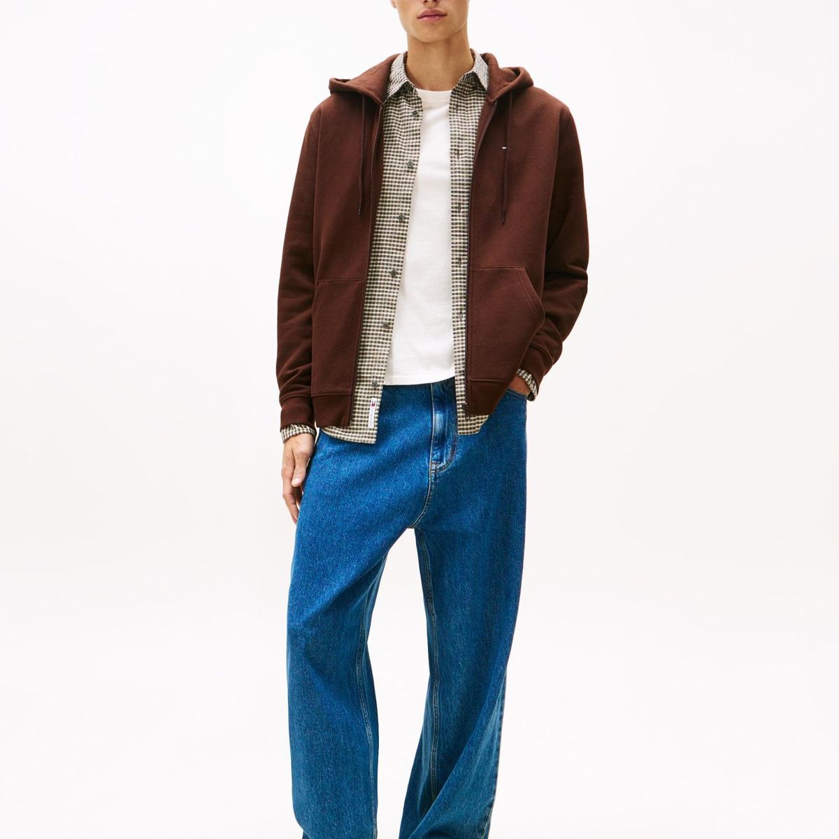 TOMMY HILFIGER - Polerón Hoodie Con Cierre De Cremallera Café Tommy Jeans