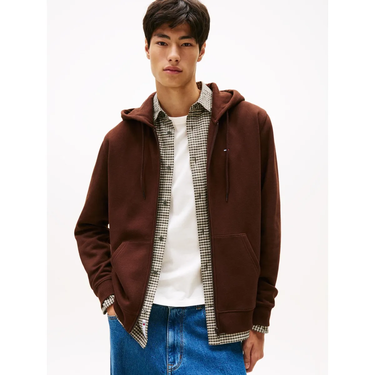TOMMY HILFIGER - Polerón Hoodie Con Cierre De Cremallera Café Tommy Jeans
