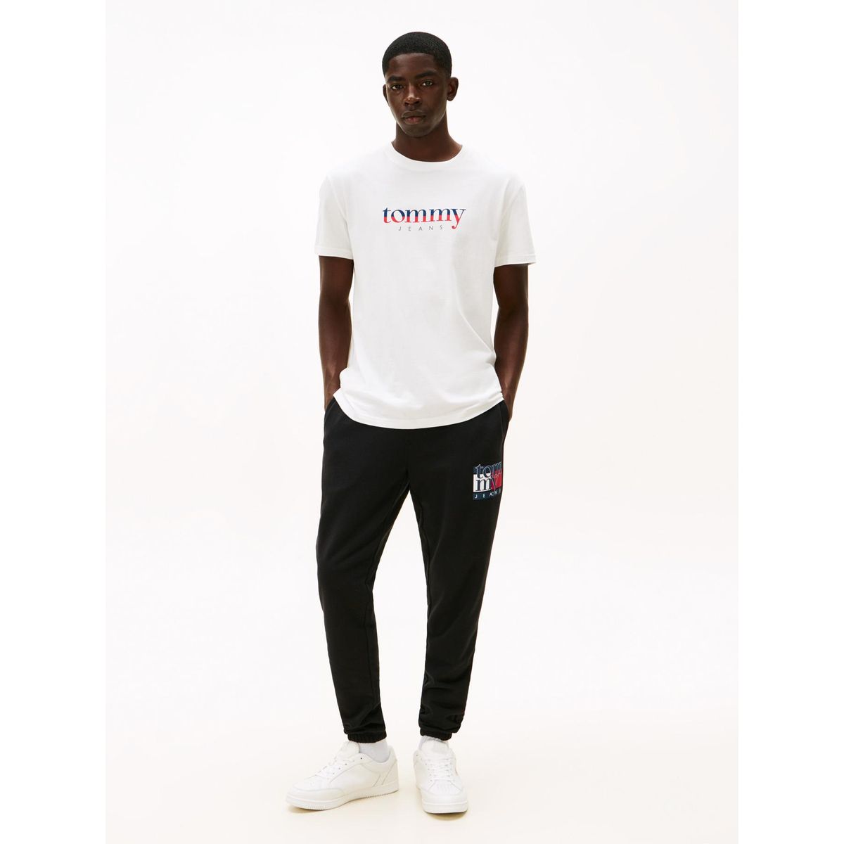 TOMMY HILFIGER - Joggers Slim Con Logo Flag Blanco Tommy Jeans