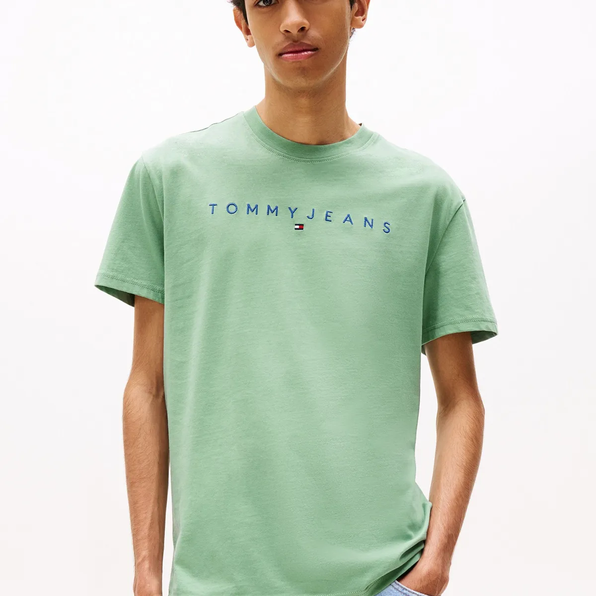 TOMMY HILFIGER - Polera Con Logo Lineal Verde Tommy Jeans