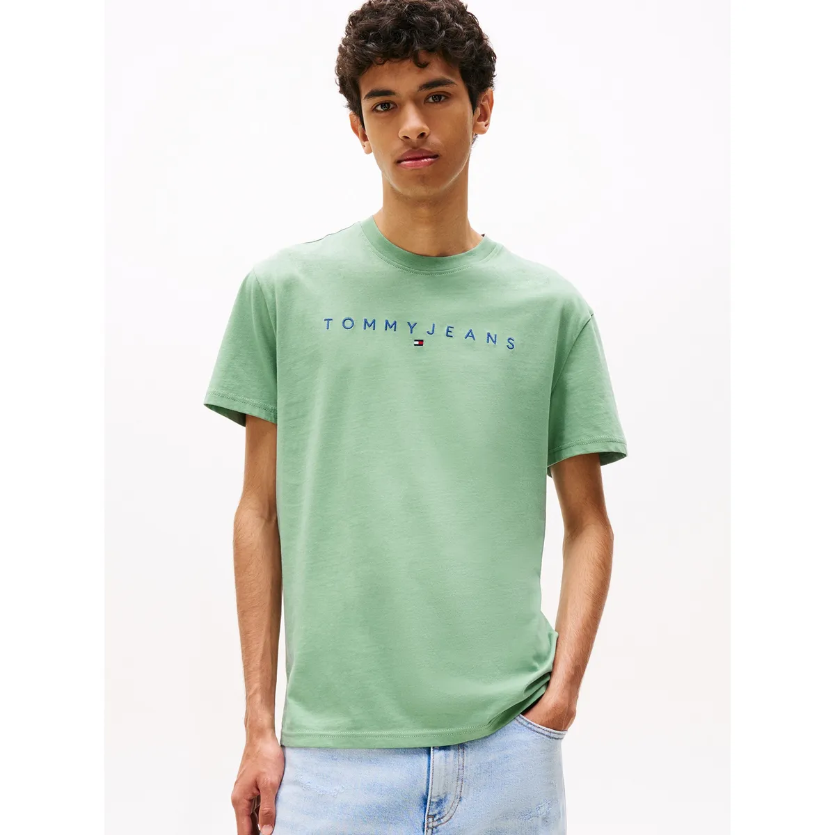 TOMMY HILFIGER - Polera Con Logo Lineal Verde Tommy Jeans