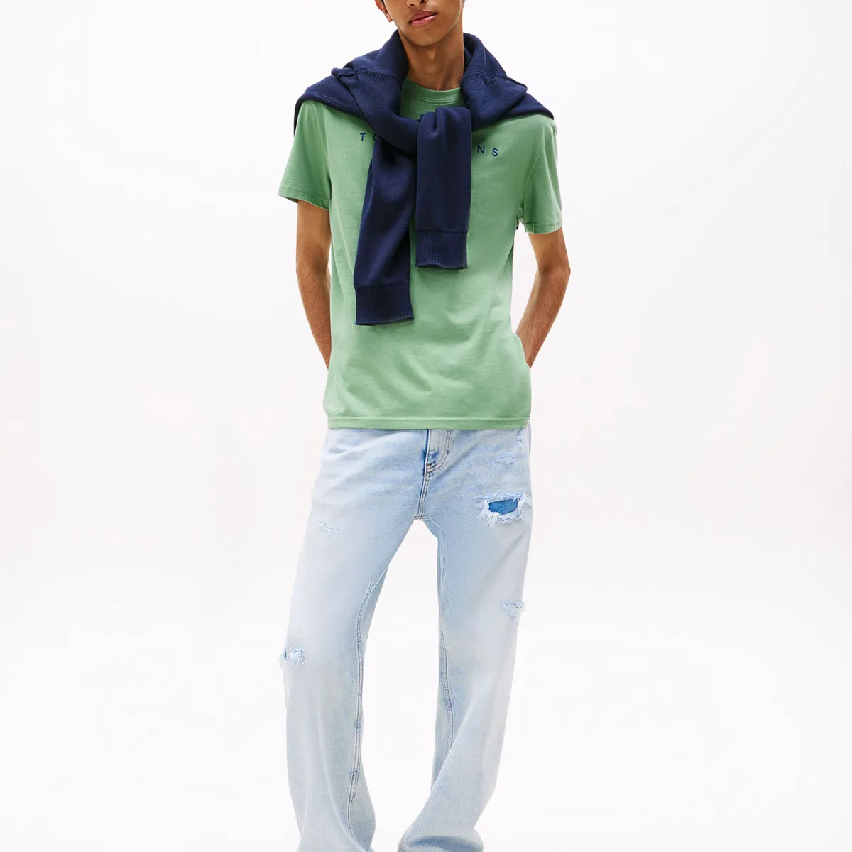 TOMMY HILFIGER - Polera Con Logo Lineal Verde Tommy Jeans