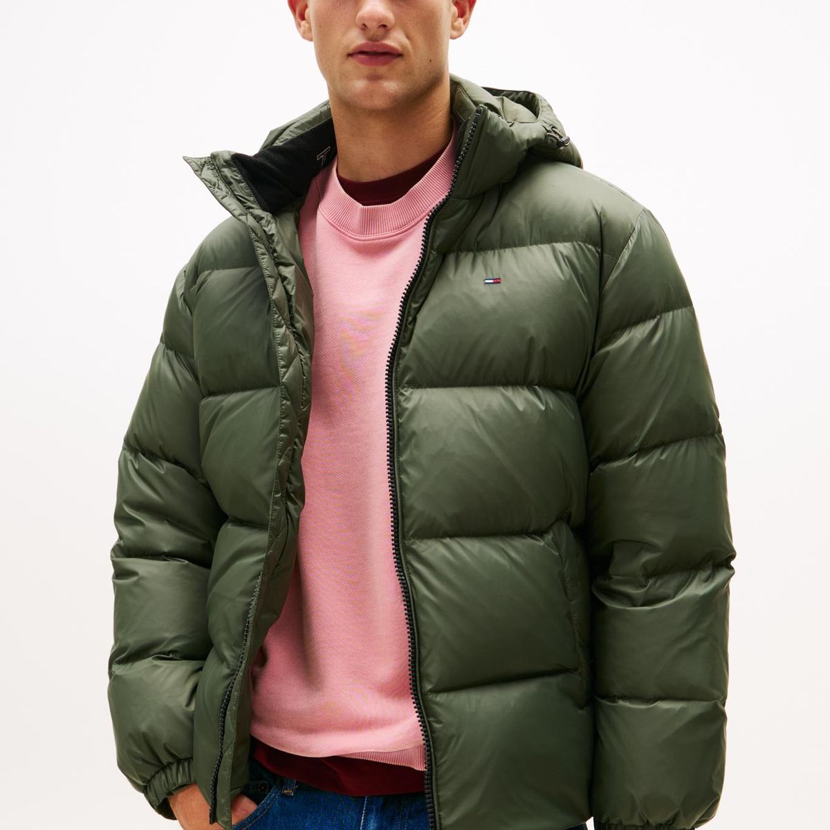 TOMMY HILFIGER - Parka Essential Acolchada Con Gorro Verde Tommy Jeans