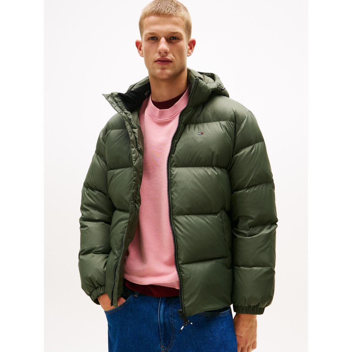 TOMMY HILFIGER - Parka Essential Acolchada Con Gorro Verde Tommy Jeans