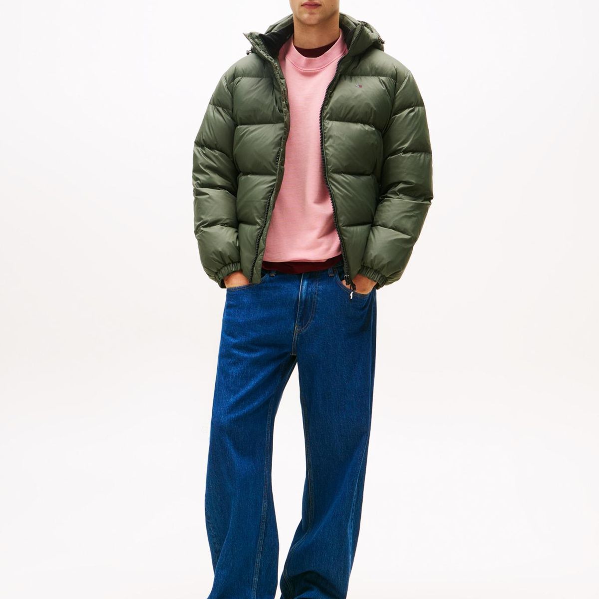 TOMMY HILFIGER - Parka Essential Acolchada Con Gorro Verde Tommy Jeans