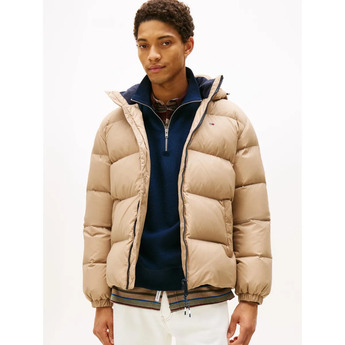 TOMMY HILFIGER - Parka Essential Acolchada Con Gorro Beige Tommy Jeans